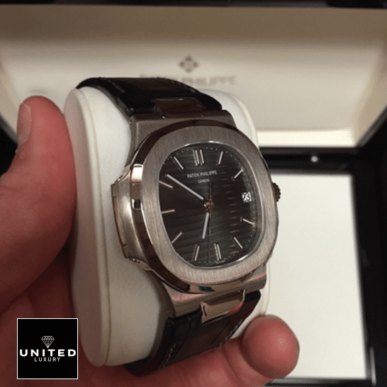 Patek Philippe Nautilus 5711G-001 Replica 1 Patek Philippe Nautilus Leather Black Bracelet 5711G-001 Replica in the box