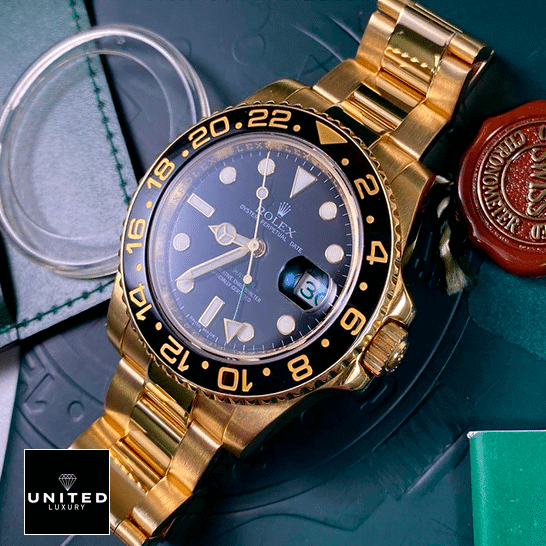 Rolex Oyster Perpetual Gmt-Master Replica 3 Rolex GMT-Master II 116718LN Gold Watch Black Dial Oyster Replica on the box
