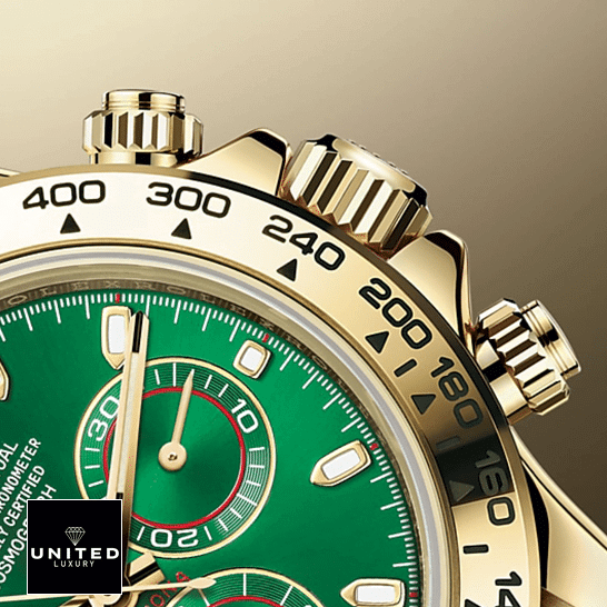 Rolex Cosmograph Daytona Oyster Yellow Gold Green Dial 116508-0013 Replica 2 Rolex Cosmograph Daytona Yellow Gold Button & Crown Pusher 116508-0013 Replica