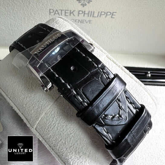 Patek Philippe Nautilus Moon Phase Replica 3 Patek Philippe Nautilus Moon Phase Leather Black Bracelet Replica in the box