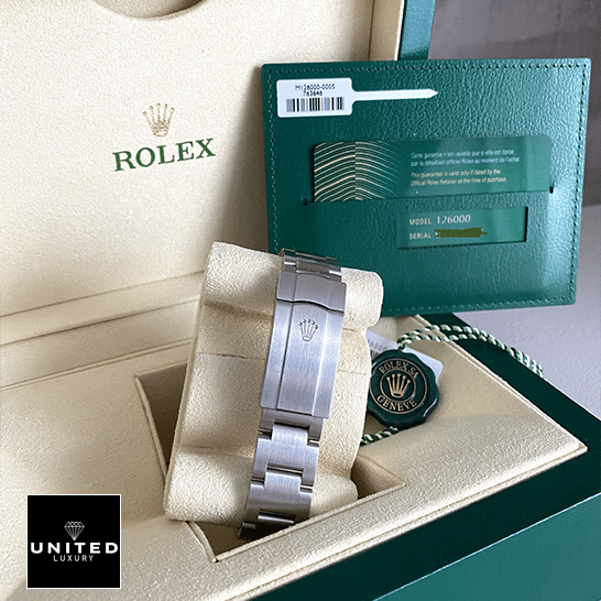 Rolex Oyster Perpetual Green Dial 126000-0005 Replica 6 Rolex Oyster Perpetual 126000 Stainless Steel Oyster Bracelet Replica& Guarantee Card in the Green Rolex Box