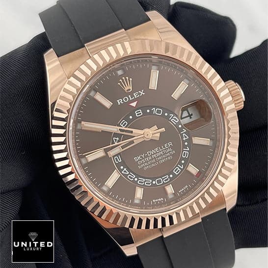 Rolex Sky-Dweller 326235 Chocolate Dial Replica 2 Rolex Sky-Dweller Chocolate Dial 326235 Fluted Bezel Replica