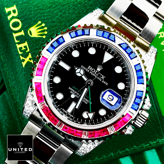 Rolex Diamond Bezel Replica 1 Rolex GMT Master II 116710 Blue-Red Gem-Set Bezel Replica
