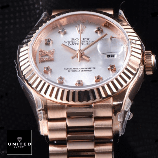 Rolex Everose Gold Replica 1 Rolex Lady Datejust Rose Gold 279175 White Dial with Diamonds Dot Replica