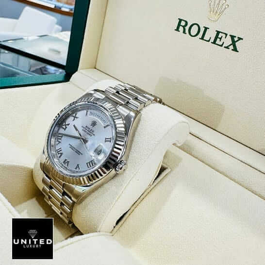 Rolex Day-Date II 218239 Grey Roman Dial Replica 2 Rolex Day-date II 218239 roman white 41 replica inside the box
