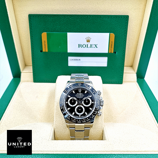Daytona 116520 Black Dial Replica 3 Rolex Daytona 116500ln-0002 Stainless Steel Oyster Replica & Guarantee Card in the Green Rolex Box