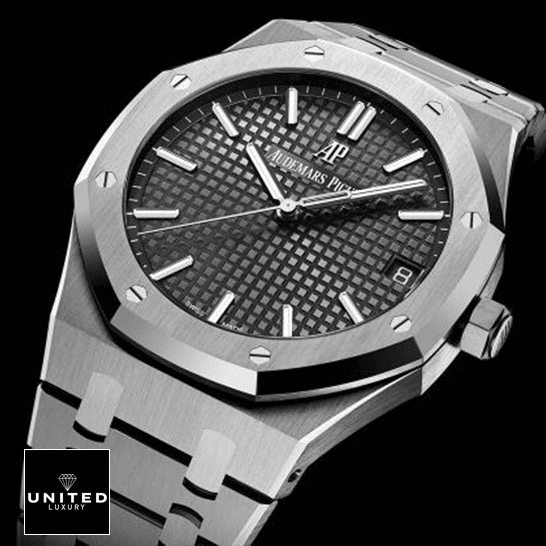 Audemars Piguet Royal Oak 15400ST.OO.1220ST.04 Replica 3 Audemars Piguet 15400ST.OO_.1220ST.04 Royal Oak Gray Replica black background
