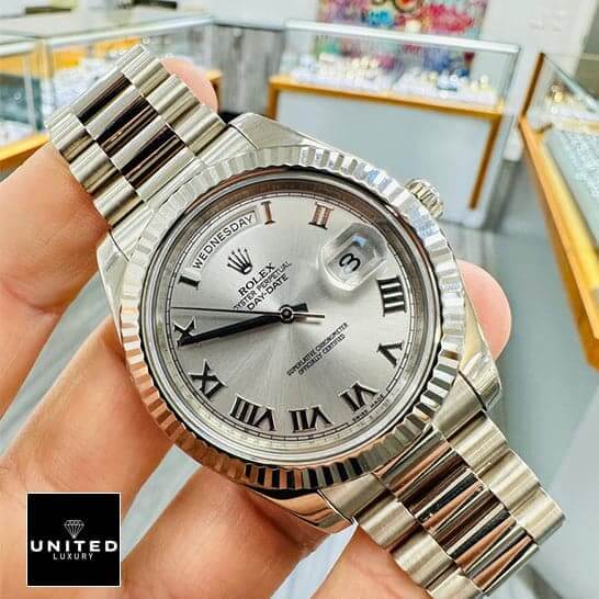 Rolex Day-Date II 218239 Grey Roman Dial Replica 5 Rolex Rhodium 41 Replicaa2