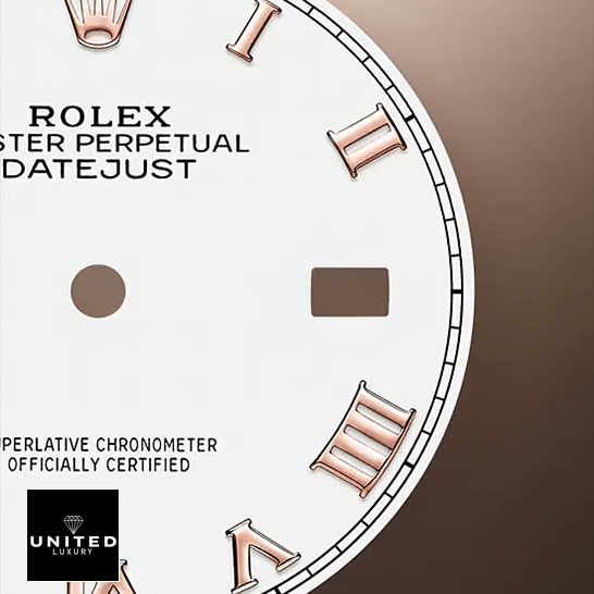 Rolex Datejust 126231LC Steel Gold Roman White Dial Replica dial close view