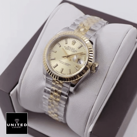 Rolex 279173 Champagne Replica 2 Rolex Datejust 279173 Steel Yellow Gold Replica on the box