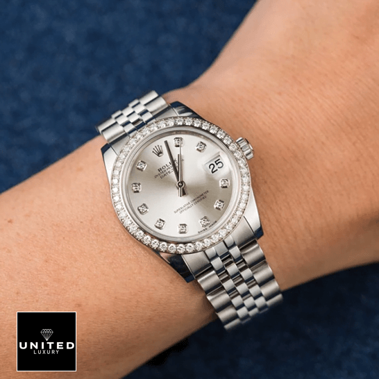 Rolex Datejust 178384-0017 White Gold Black & Diamond Dial Replica 5 Rolex Datejust 178384 White Gold Diamond Bezel Replica on the wrist