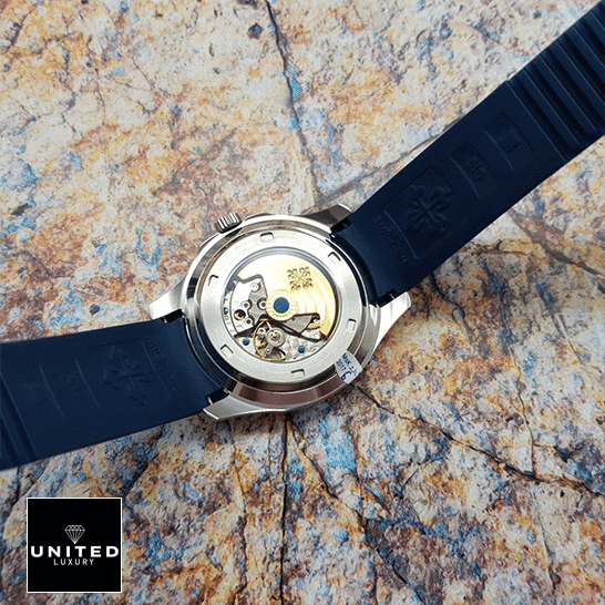 Patek Philippe White Gold Replica 4 Patek Philippe Blue Rubber Bracelet Replica upside view