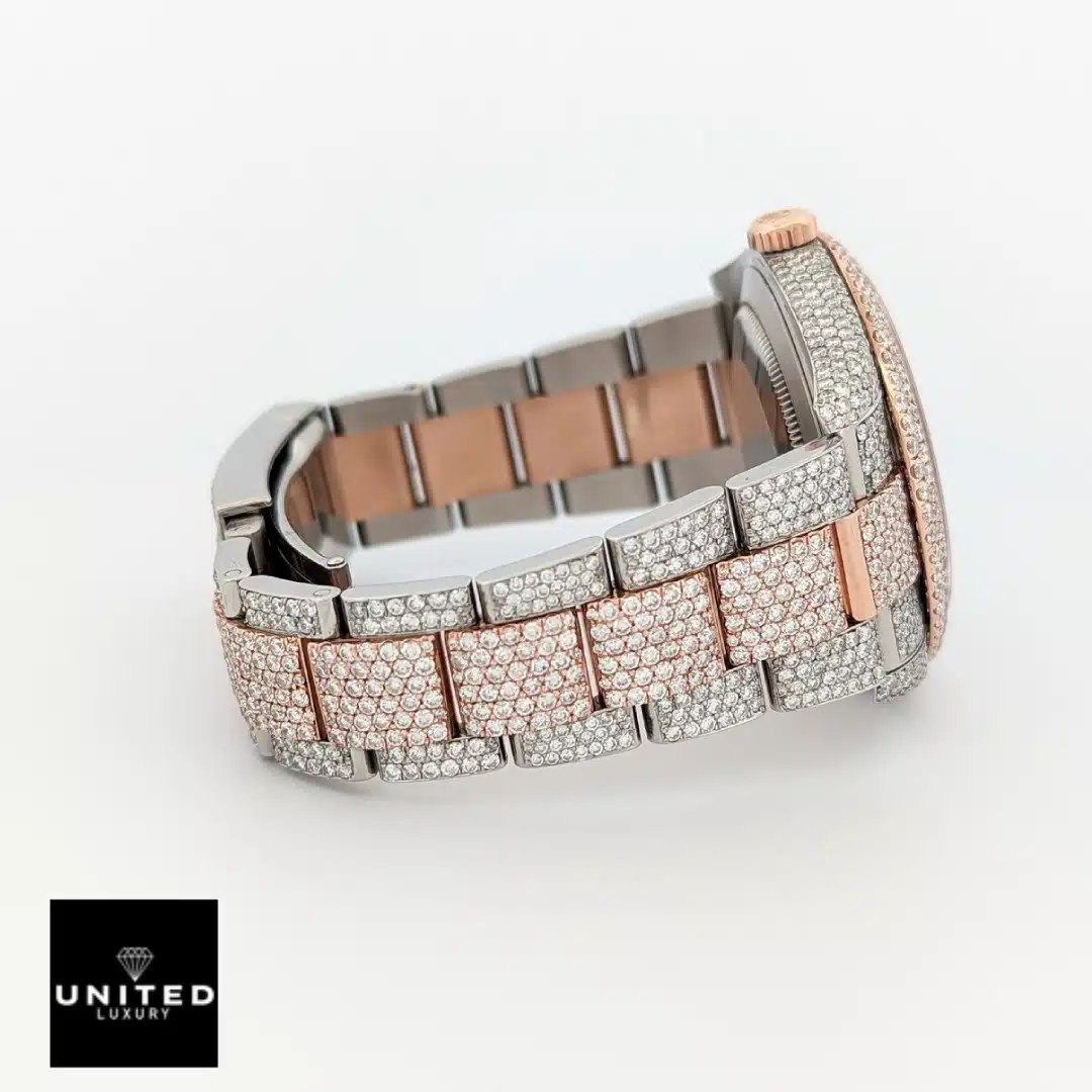 Rolex Datejust Two Tone Jubilee Fully Iced Out 126303 Replica 3 Rolex Datejust 126303 Replica two-tone Oyster watch with a fully iced-out design